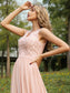 A-Line/Princess Lace V-neck Chiffon Sleeveless Floor-Length Bridesmaid Dresses