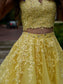 Applique Tulle Floor-Length V-neck Sleeveless A-Line/Princess Two Piece Dresses