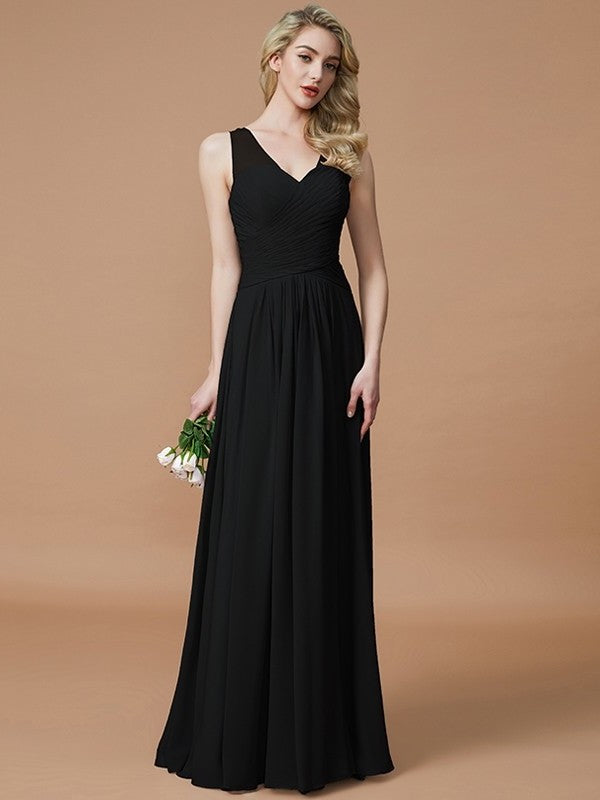 Chiffon V-neck A-Line/Princess Floor-Length Sleeveless Bridesmaid Dresses