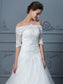 Off-the-Shoulder Beading Court 1/2 Gown Sleeves Train Ball Lace Wedding Dresses