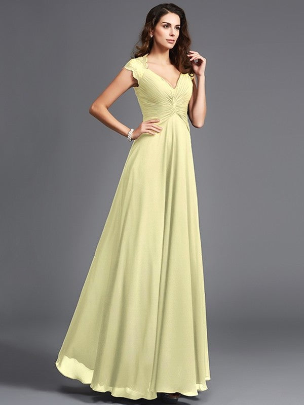 Sleeveless V-neck Long A-Line/Princess Chiffon Bridesmaid dresses