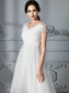 A-Line/Princess V-neck Asymmetrical Short Sleeves Tulle Wedding Dresses