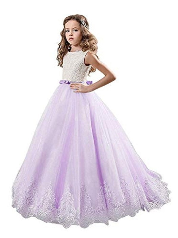 Sweep/Brush Train Lace Tulle Ball Gown Jewel Sleeveless Flower Girl Dresses