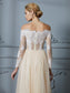 Lace A-Line/Princess Floor-Length Sleeves Off-the-Shoulder Long Tulle Wedding Dresses