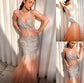Sleeveless Trumpet/Mermaid V-neck Tulle Floor-Length Sequin Dresses