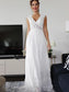 V-neck Sleeves A-Line/Princess Lace Short Ruched Floor-Length Wedding Dresses