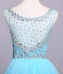 Ball Gown Blue Scoop Sequins Organza Long Prom Dresses Elegant Party Dresses JS165