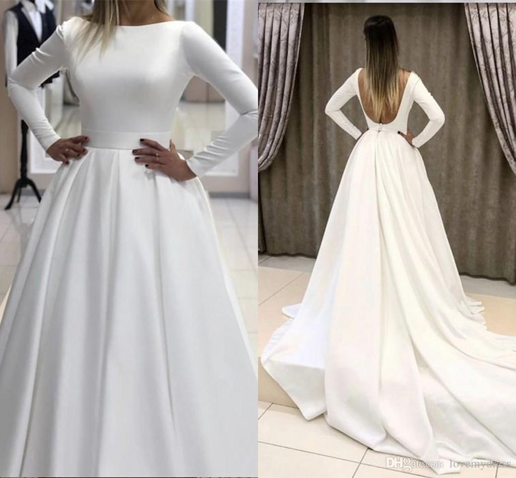 Ball Gown Long Sleeve Backless Ivory Wedding Dresses Long Cheap Bridal Dresses