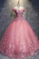 Ball Gown Off-the-Shoulder Watermelon Tulle Sweetheart Cheap Wedding Dresses with Appliques JS271