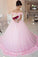 Ball Gown Off shoulder Pink Tulle Wedding Quinceanera Dresses With Flowers JS284