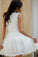 A-Line V-Neck White Tulle Short Prom Dresses Cute Lace Appliques Homecoming Dress JS719